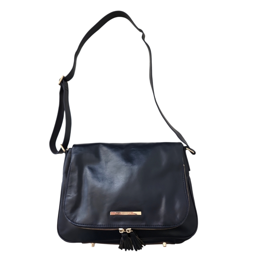 Jack French London Navy Blue Classic Leather Shoulder Bag Purse
